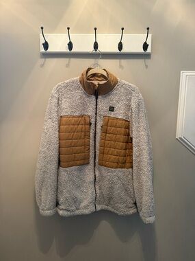Billabong Tan and Cream Sherpa Jacket with Quilted Trim
